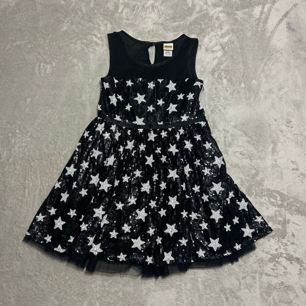 Mini Harajuku Dress Sequin Black white stars tulle little girls size small 6/6x